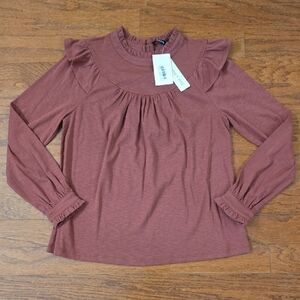 Doe & Rae Dusty Rose Ruffle Blouse Size Medium